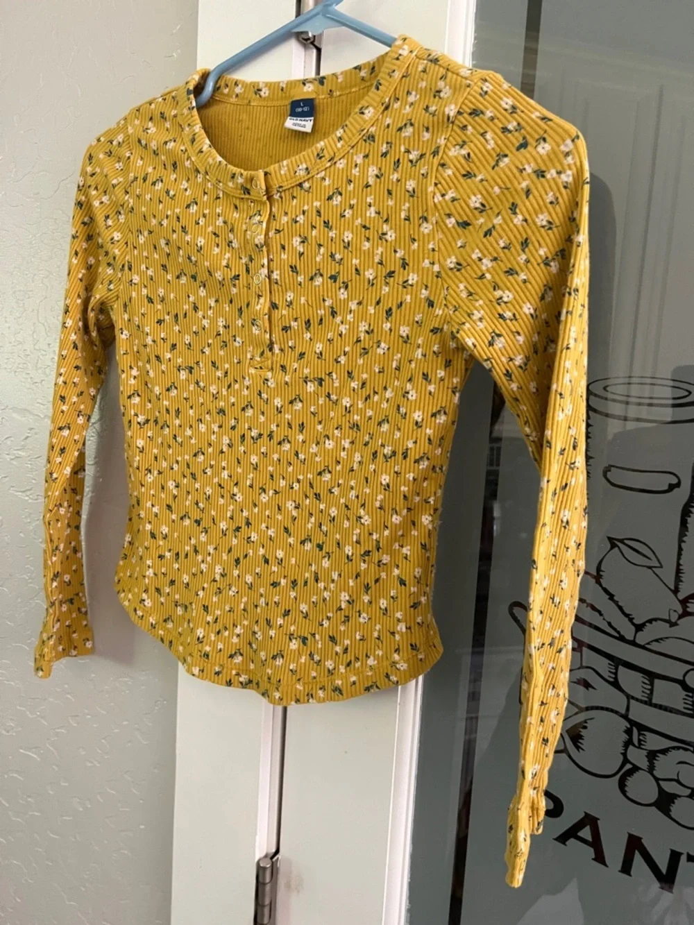 Old Navy Mustard Floral Ribbed Long Sleeve Henley